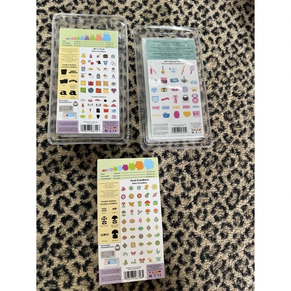 Lot 3 Cricut Cartridges Life's‎ A Party Girl's Makeup Party Florals Embellished
